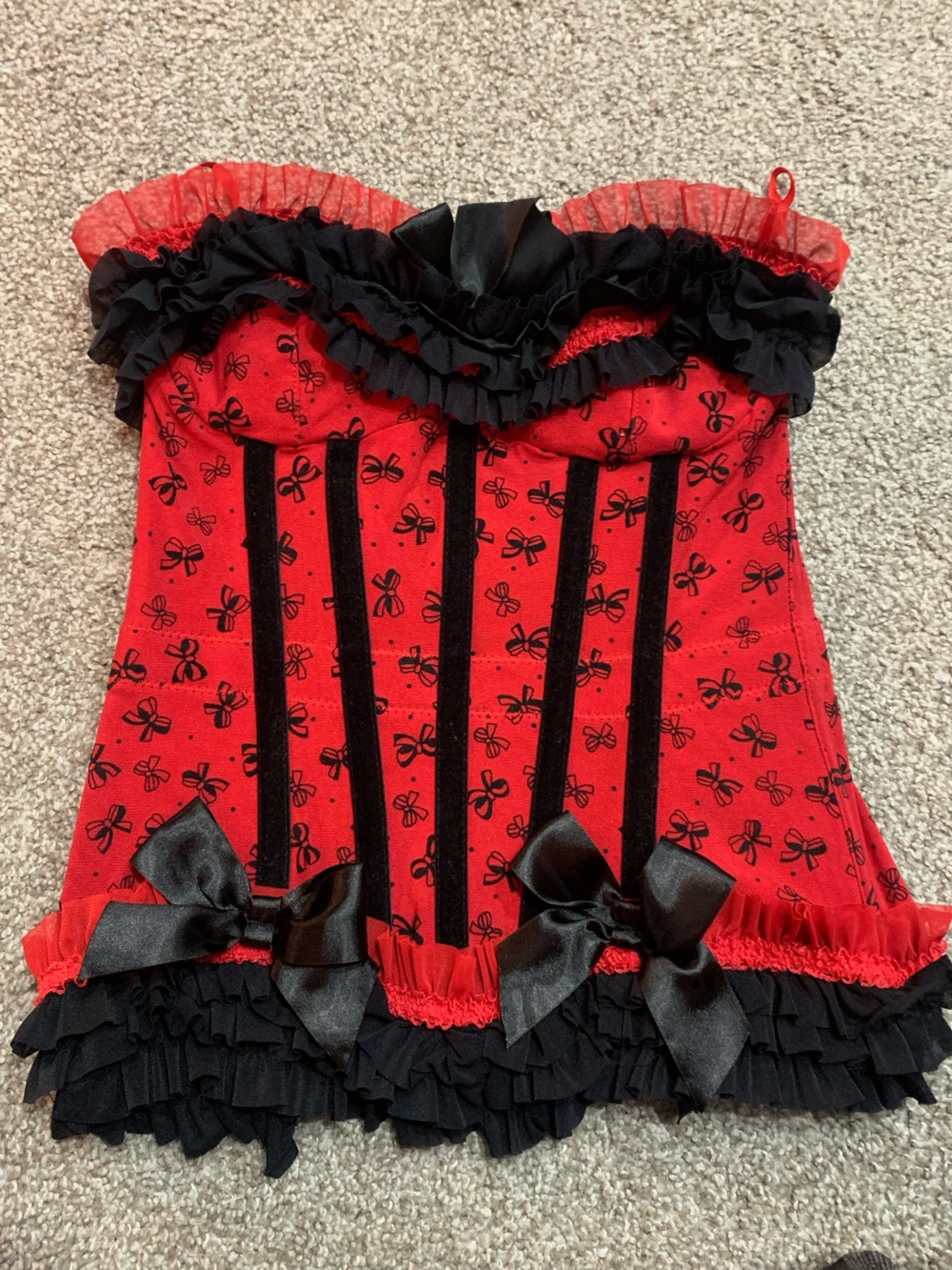 Red and Black Ruffled Corset
